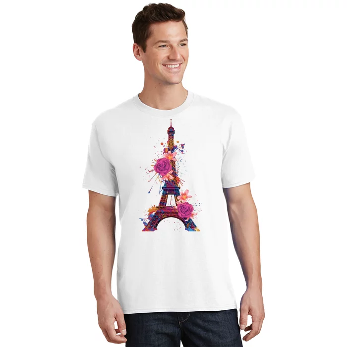 Floral Eiffel Tower Paris T-Shirt