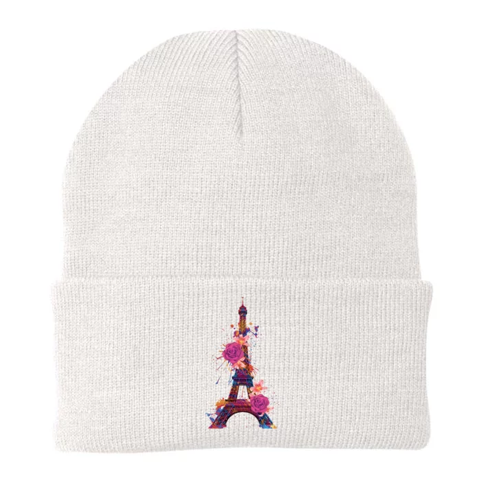 Floral Eiffel Tower Paris Knit Cap Winter Beanie