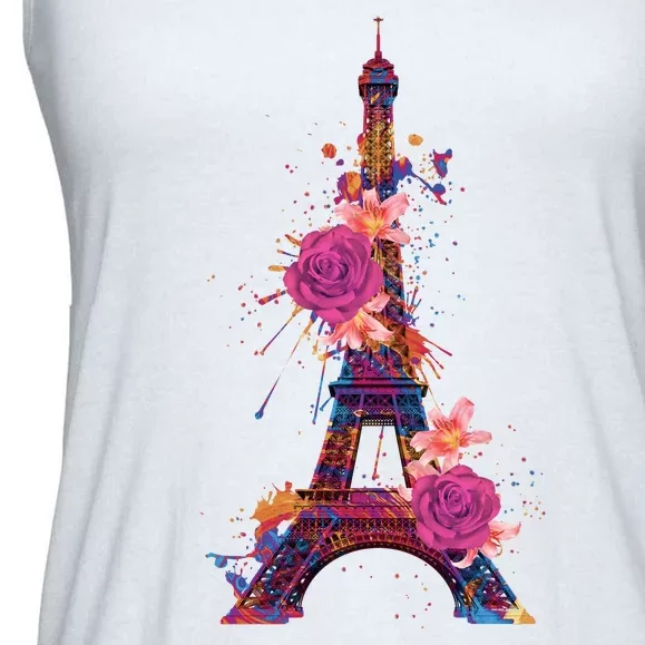 Floral Eiffel Tower Paris Ladies Essential Flowy Tank