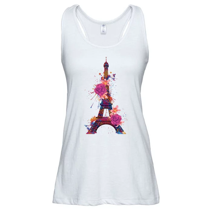 Floral Eiffel Tower Paris Ladies Essential Flowy Tank