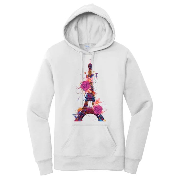 Floral Eiffel Tower Paris Women's Pullover Hoodie