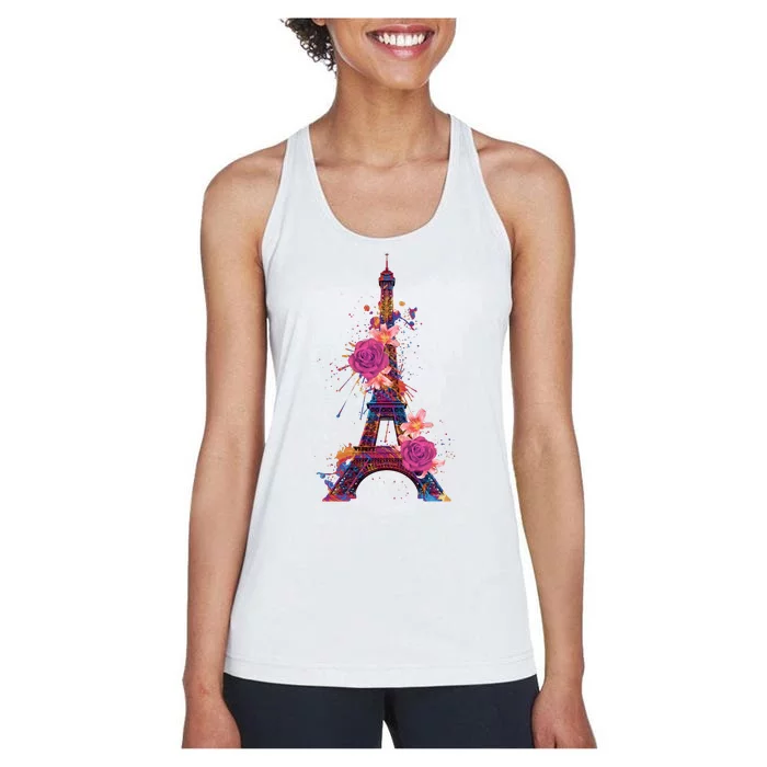 Floral Eiffel Tower Paris Women's Racerback Tank