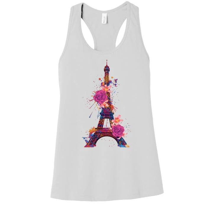 Floral Eiffel Tower Paris Women's Racerback Tank