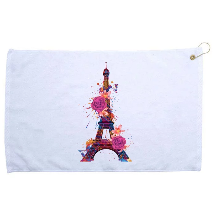 Floral Eiffel Tower Paris Grommeted Golf Towel