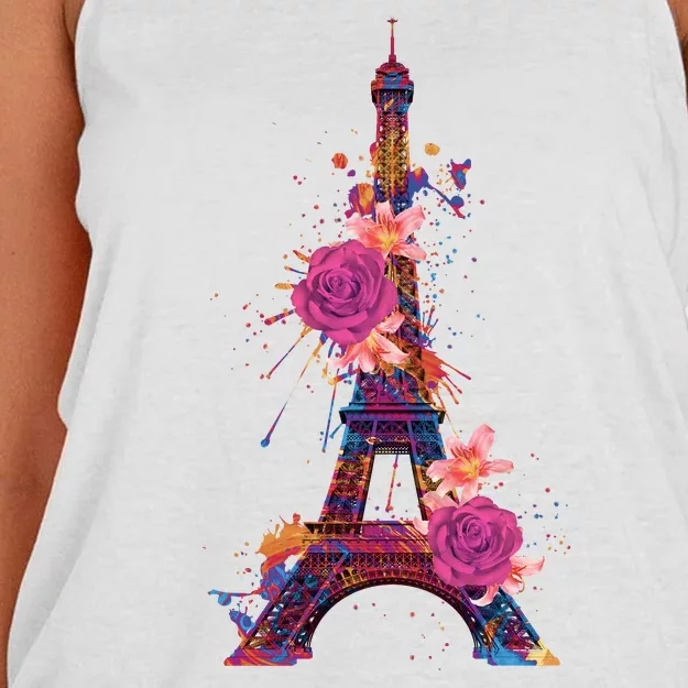 Floral Eiffel Tower Paris Women's Knotted Racerback Tank