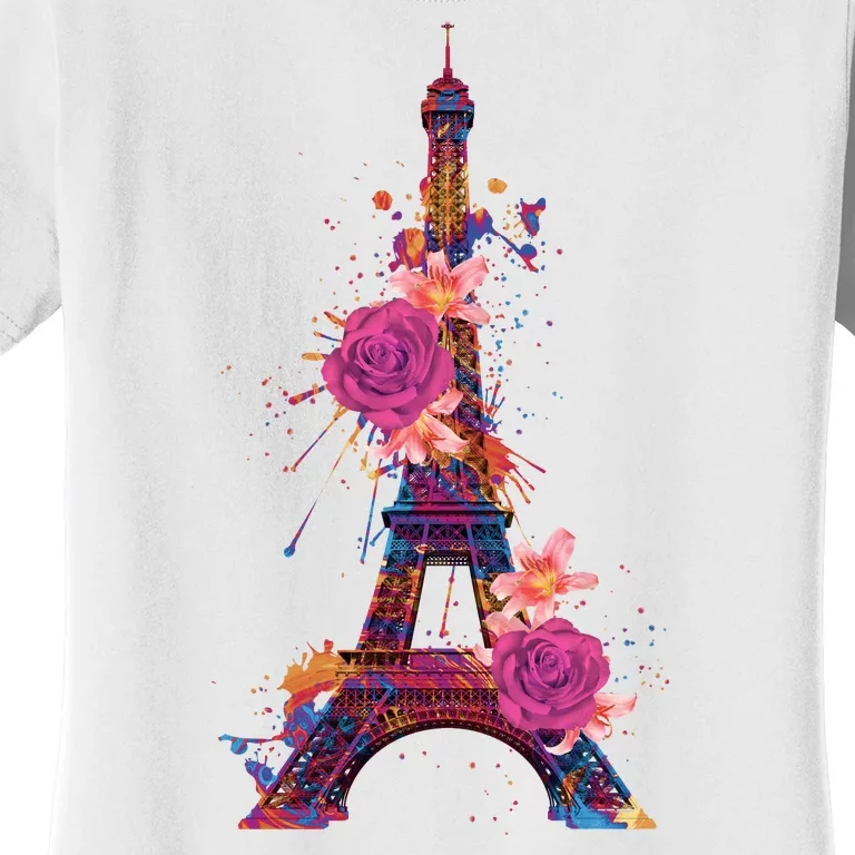 Floral Eiffel Tower Paris Women's T-Shirt