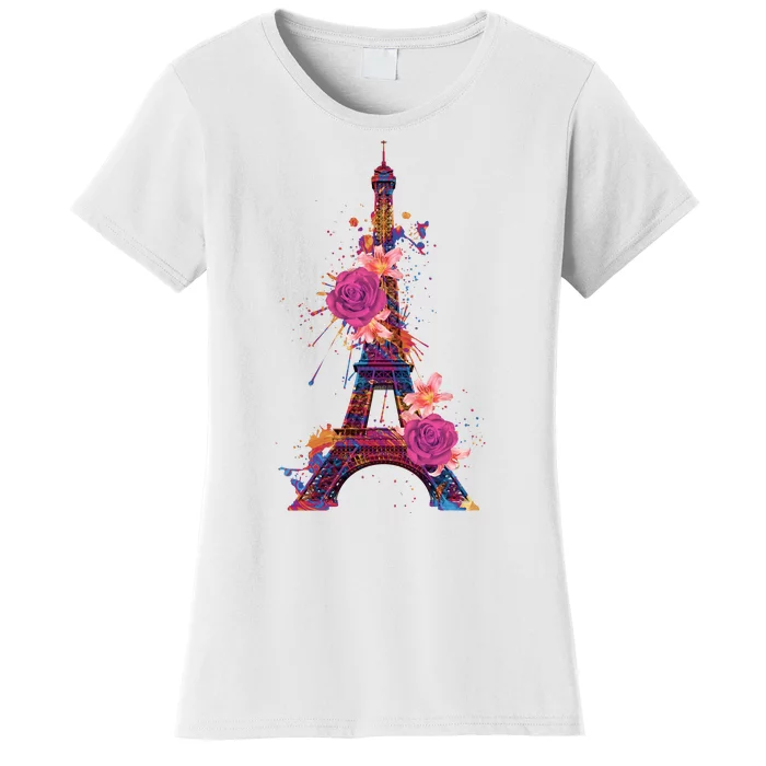 Floral Eiffel Tower Paris Women's T-Shirt