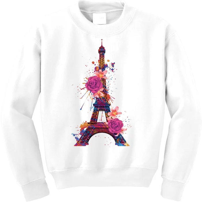 Floral Eiffel Tower Paris Kids Sweatshirt