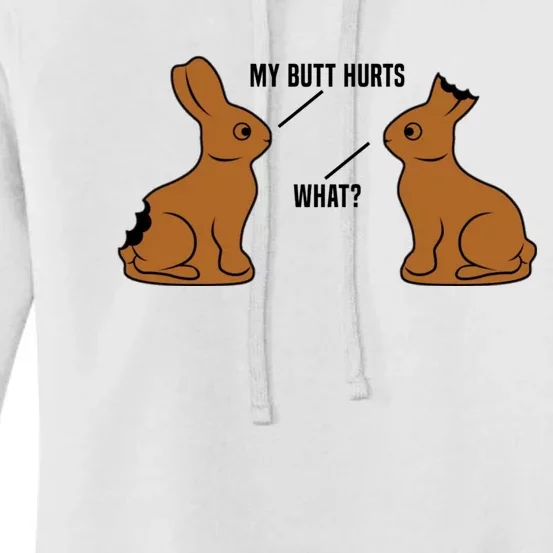 Funny Easter TShirt, My Butt Hurts What, Funny Easter Egg Chocolate Bunny Women's Pullover Hoodie