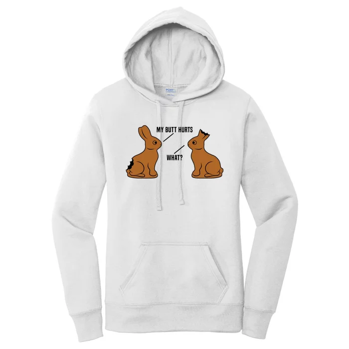 Funny Easter TShirt, My Butt Hurts What, Funny Easter Egg Chocolate Bunny Women's Pullover Hoodie