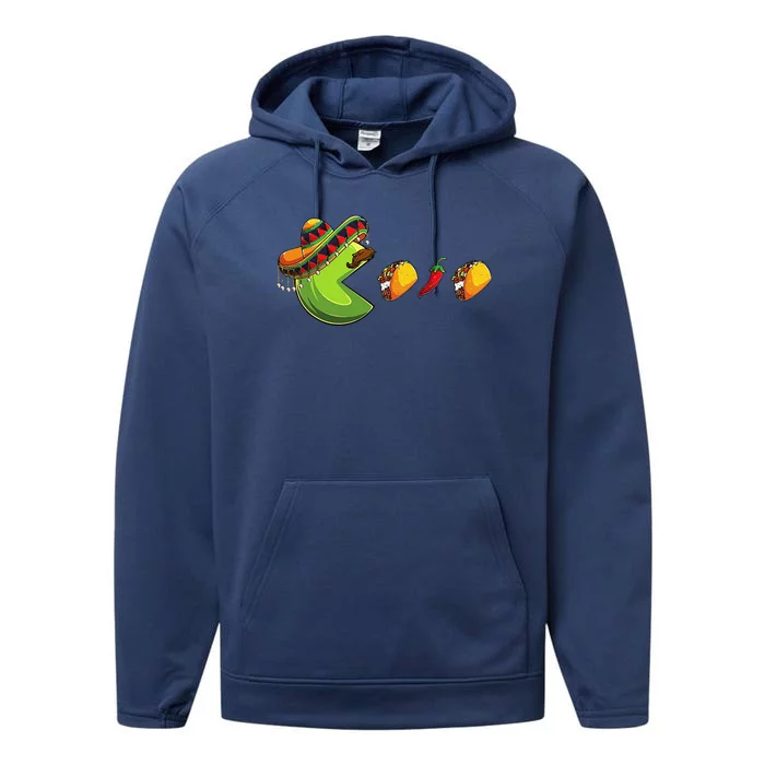 Funny Eating Tacos Cinco De Mayo Woman Mexican Performance Fleece Hoodie