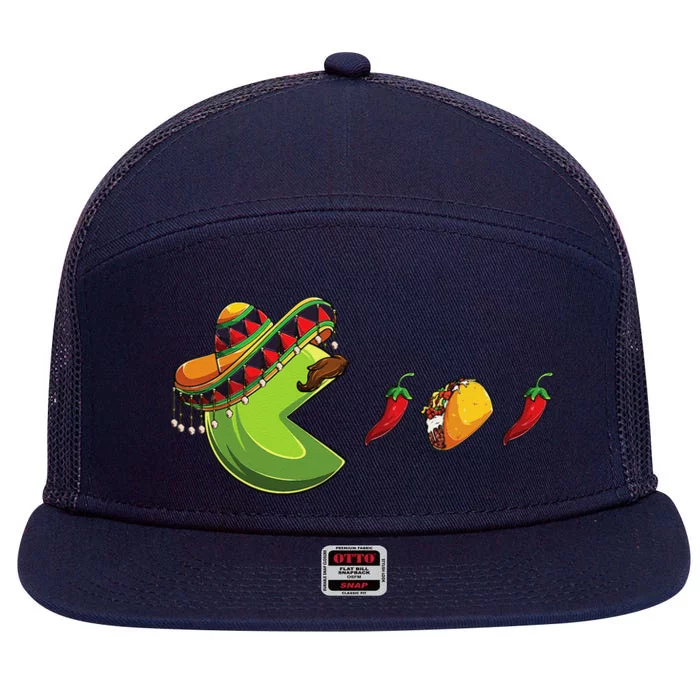 Funny Eating Tacos Cinco De Mayo Mexican 7 Panel Mesh Trucker Snapback Hat