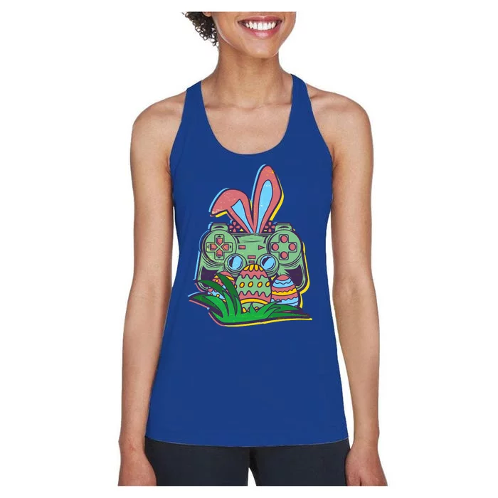 Funny Easter Time Gamer Bunny Ears Controller Easter Eggs Women's Racerback Tank