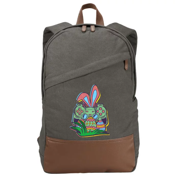 Funny Easter Time Gamer Bunny Ears Controller Easter Eggs Cotton Canvas Backpack