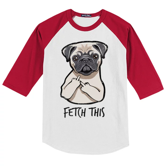 Fetch This Middle Finger Pug Kids Colorblock Raglan Jersey