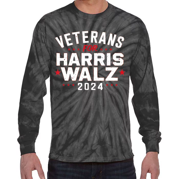 Funny Election Vote Blue Democrat Veterans For Harris Waltz 2024 Gift Tie-Dye Long Sleeve Shirt