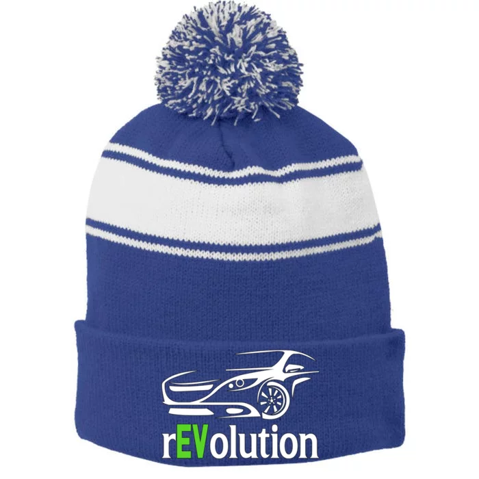 Funny Electric Vehicle Car Revolution Ev Driving Earth Day Cute Gift Stripe Pom Pom Beanie