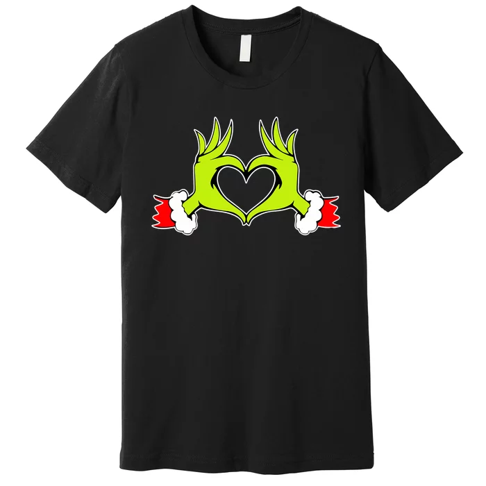 Funny Elf With Cute Heart Hands Style Christmas Costumes Premium T-Shirt