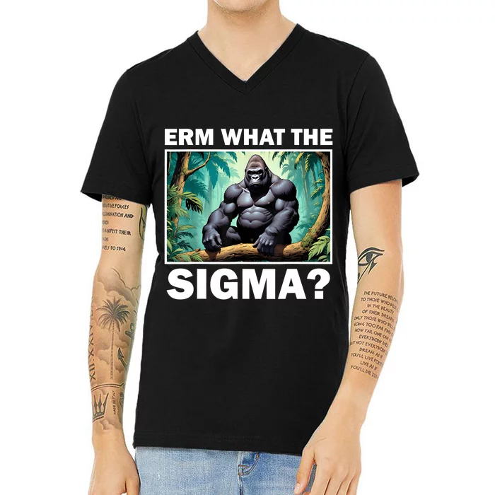 Funny Erm What The Sigma Ironic Meme Brainrot Quote V-Neck T-Shirt