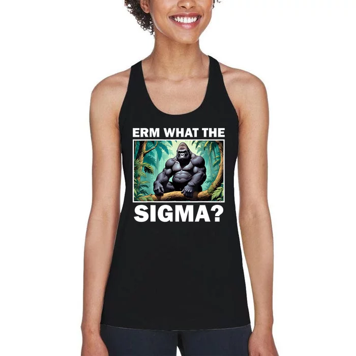 Funny Erm What The Sigma Ironic Meme Brainrot Quote Women's Racerback Tank