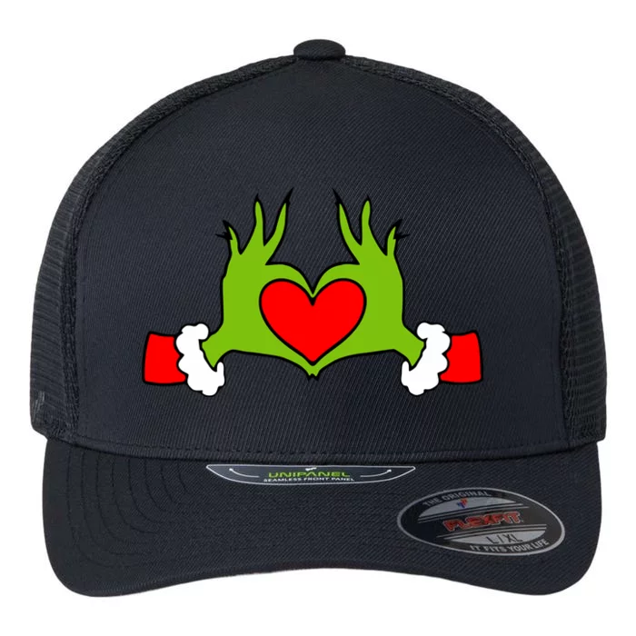 Funny Elf With Cute Heart Hands Symbol Style Christmas Flexfit Unipanel Trucker Cap