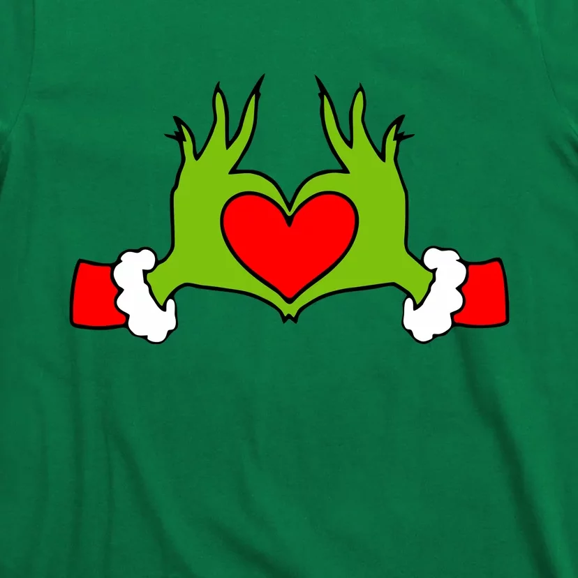 Funny Elf With Cute Heart Hands Symbol Style Christmas T-Shirt