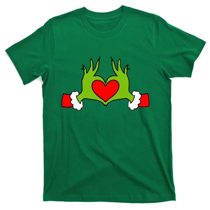 Funny Elf With Cute Heart Hands Symbol Style Christmas T-Shirt