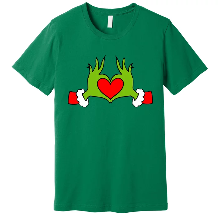 Funny Elf With Cute Heart Hands Symbol Style Christmas Premium T-Shirt