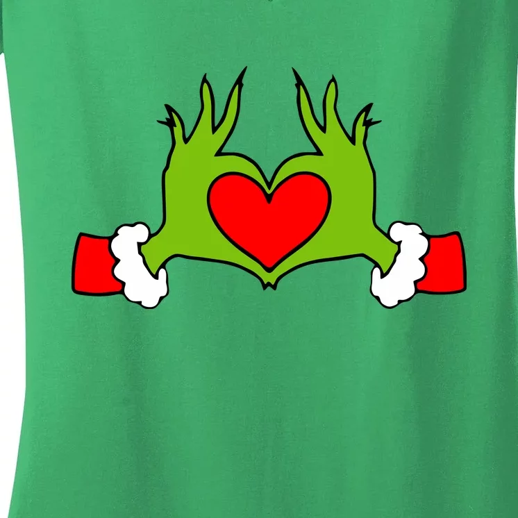 Funny Elf With Cute Heart Hands Symbol Style Christmas Women's V-Neck T-Shirt