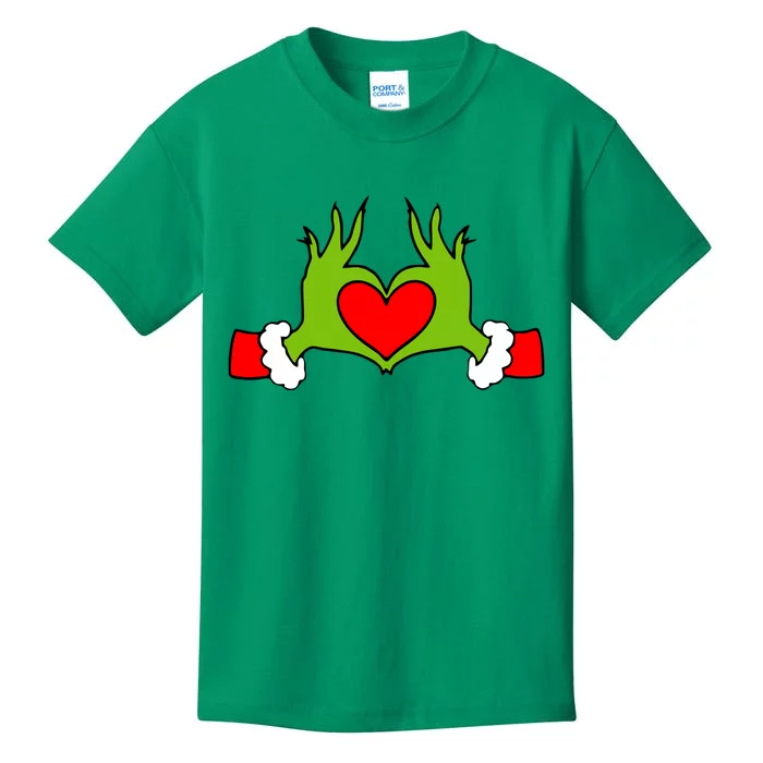 Funny Elf With Cute Heart Hands Symbol Style Christmas Kids T-Shirt