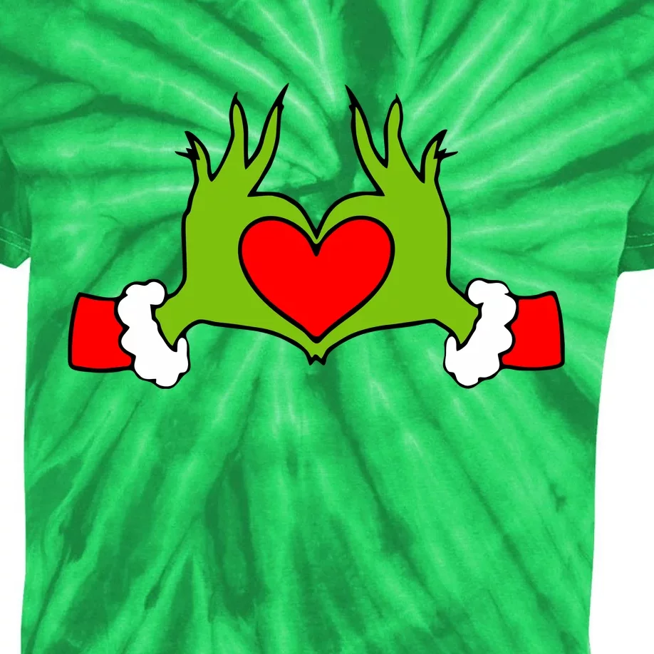 Funny Elf With Cute Heart Hands Symbol Style Christmas Kids Tie-Dye T-Shirt