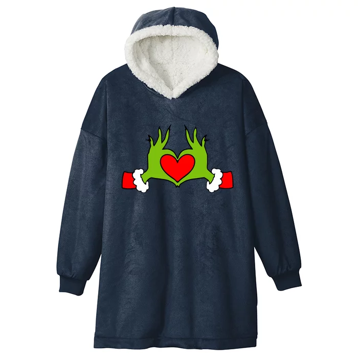 Funny Elf With Cute Heart Hands Symbol Style Christmas Hooded Wearable Blanket