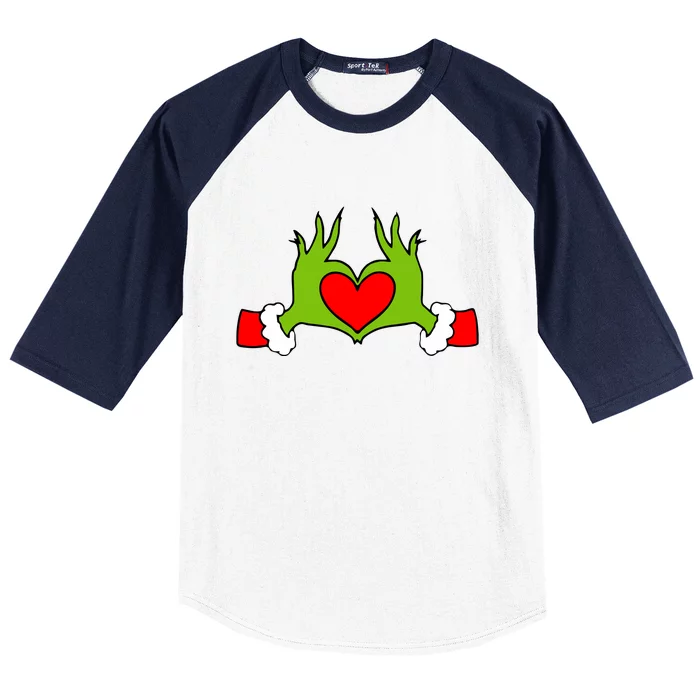 Funny Elf With Cute Heart Hands Symbol Style Christmas Baseball Sleeve Shirt