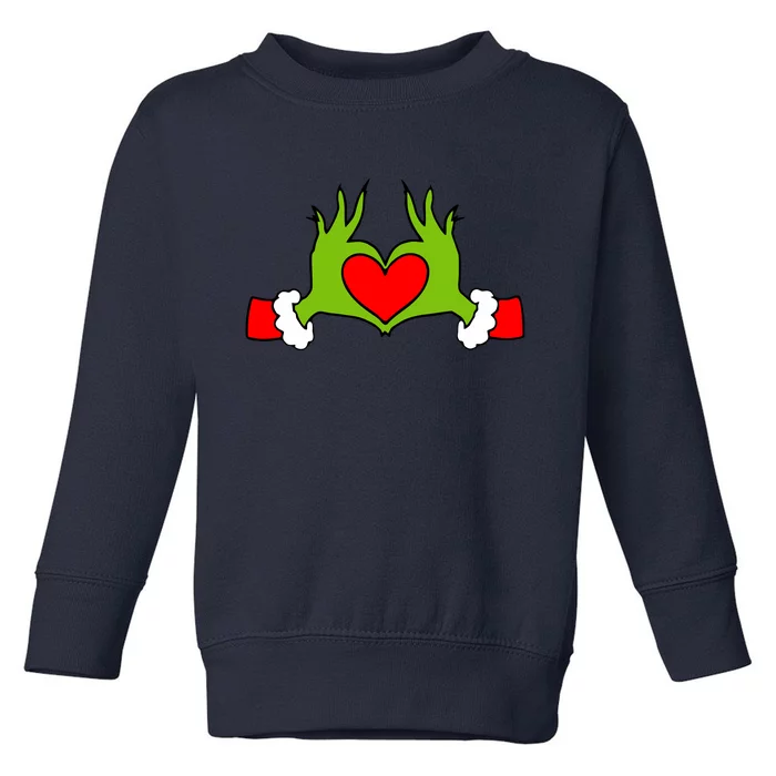 Funny Elf With Cute Heart Hands Symbol Style Christmas Toddler Sweatshirt