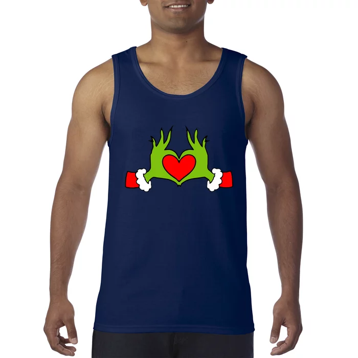 Funny Elf With Cute Heart Hands Symbol Style Christmas Tank Top