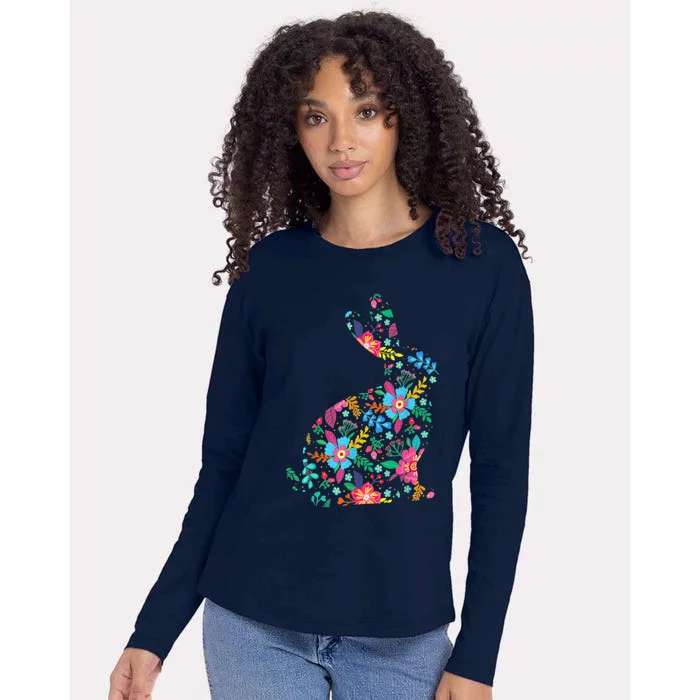 Floral Easter Women Girls Easter Bunny Spring Flowers Womens Cotton Relaxed Long Sleeve T-Shirt