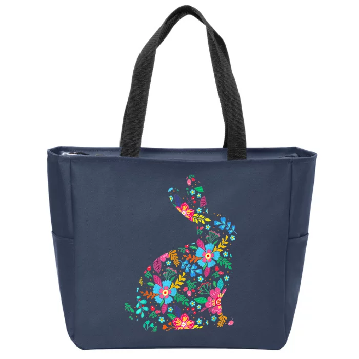 Floral Easter Women Girls Easter Bunny Spring Flowers Zip Tote Bag