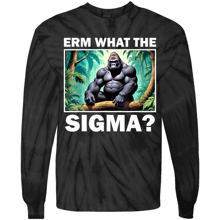 Funny Erm What The Sigma ? Ironic Meme Brainrot Quote Tie-Dye Long Sleeve Shirt