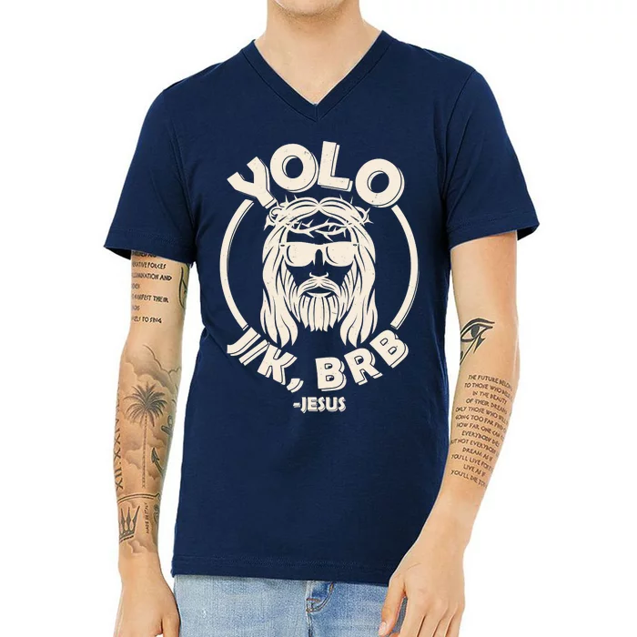 Funny Easter YOLO JK BRB Jesus V-Neck T-Shirt