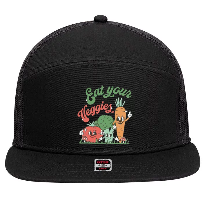 funny Eat your Veggies retro 90s style Vegetable 7 Panel Mesh Trucker Snapback Hat