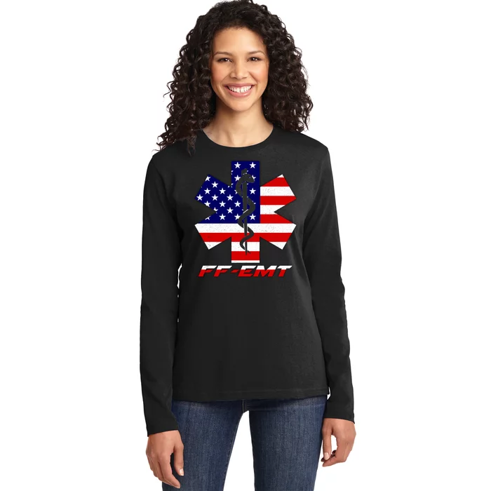 FF-EMT Firefighter Emergency Medical Tech Ladies Long Sleeve Shirt