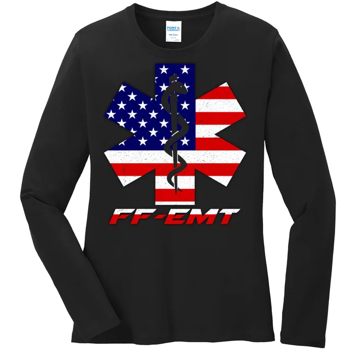 FF-EMT Firefighter Emergency Medical Tech Ladies Long Sleeve Shirt