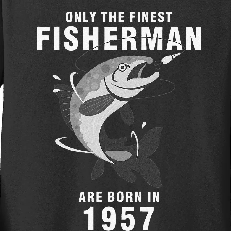 Fishing Fisherman 1957 63rd Birthday Are Born In 1957 Kids Long Sleeve Shirt