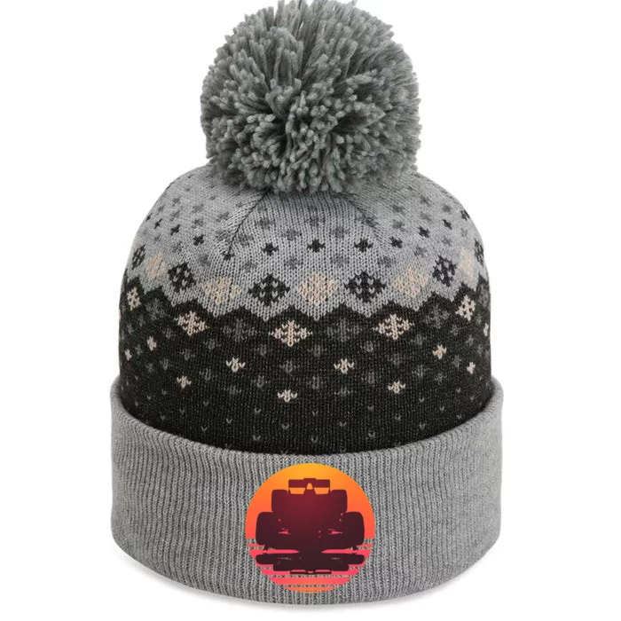 F1 Formula 1 Racing Car Retro Sunset Emblem The Baniff Cuffed Pom Beanie