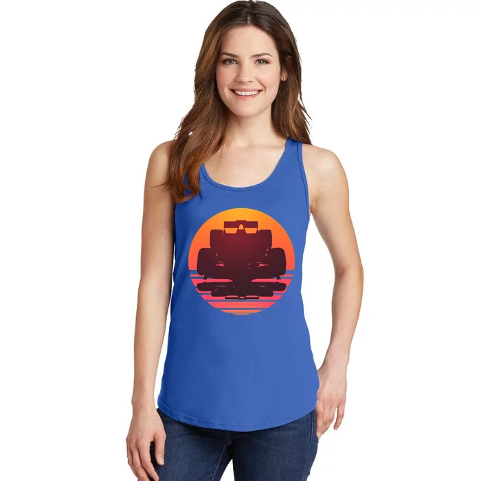 F1 Formula 1 Racing Car Retro Sunset Emblem Ladies Essential Tank