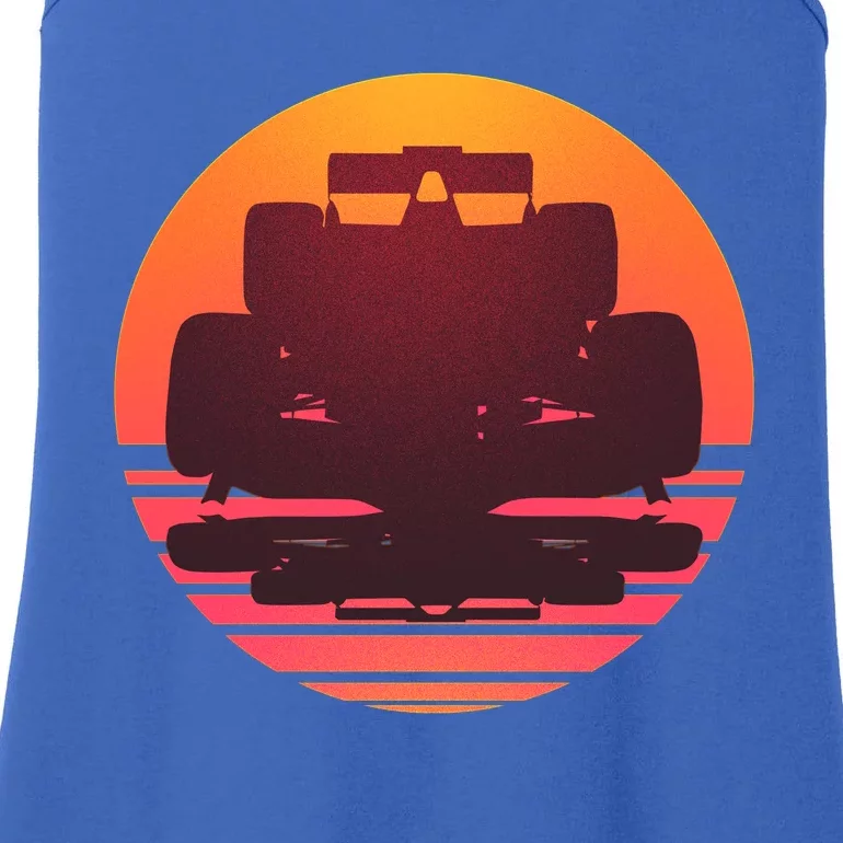 F1 Formula 1 Racing Car Retro Sunset Emblem Ladies Essential Tank