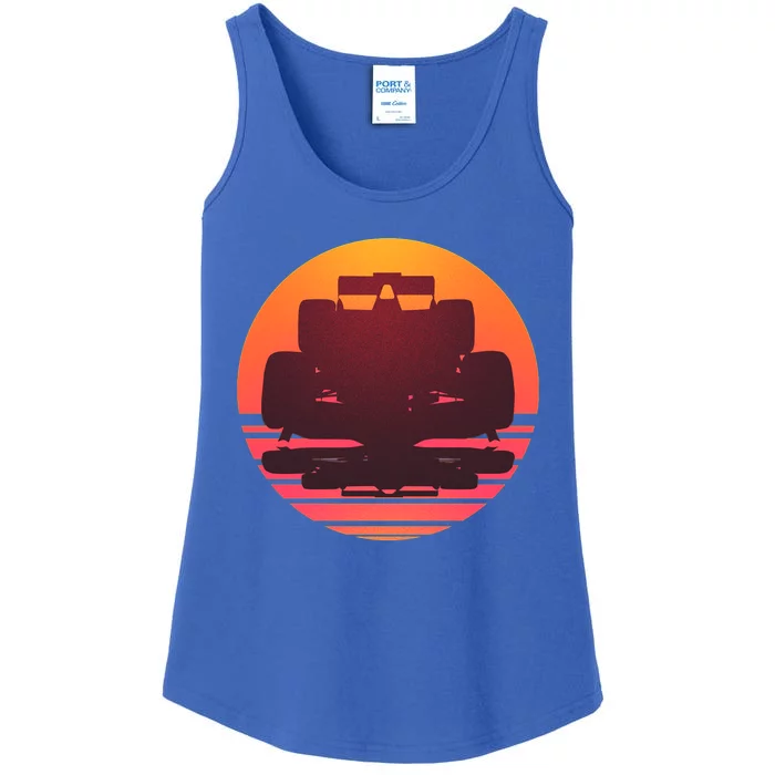 F1 Formula 1 Racing Car Retro Sunset Emblem Ladies Essential Tank