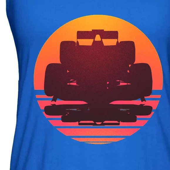 F1 Formula 1 Racing Car Retro Sunset Emblem Ladies Essential Flowy Tank