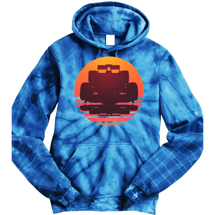 F1 Formula 1 Racing Car Retro Sunset Emblem Tie Dye Hoodie