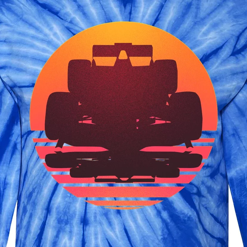 F1 Formula 1 Racing Car Retro Sunset Emblem Tie-Dye Long Sleeve Shirt